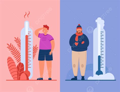 Ilustrasi Vektor Datar Pria Dalam Cuaca Panas Dan Dingin Meteorologi