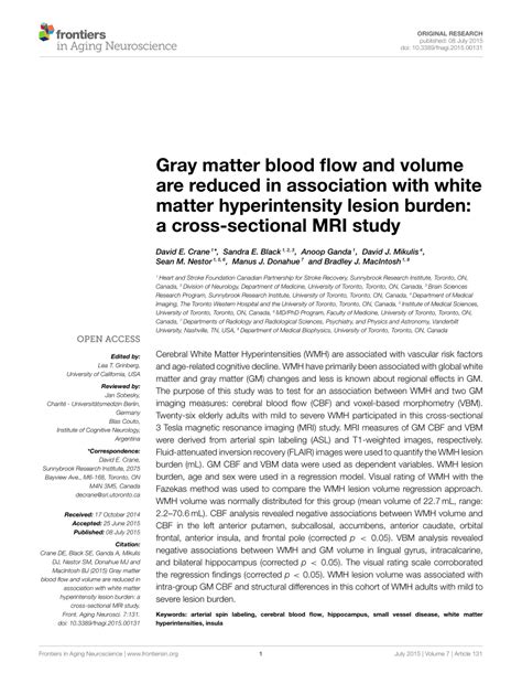 Pdf Grey Matter Blood Flow And Volume Are Reduced In Association With