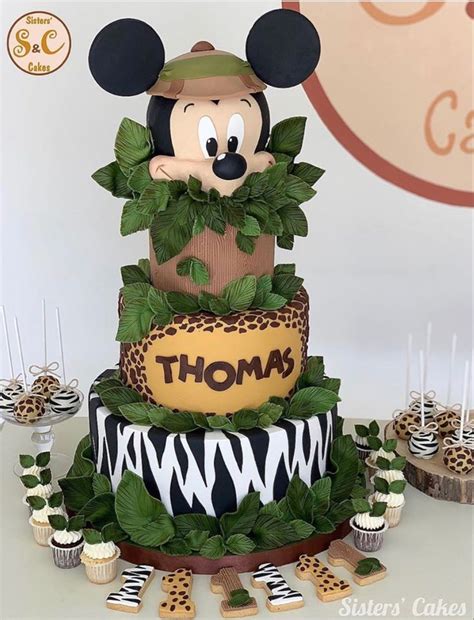 Mickey Mouse safari cake | Safari birthday party, Mickey mouse first birthday, Safari cakes