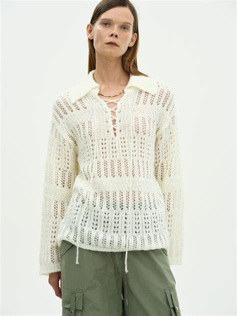 Lace Up Knit Sweater Ivory Sourceunknown