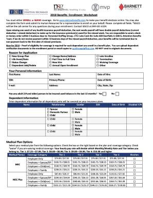 Fillable Online Benefits Enrollment Worksheet Fax Email Print