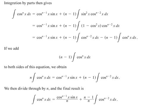 Calculus Deriving The Reduction Formula For Int Cos N X Mathrm D