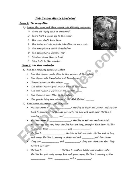 Alice In Wonderland Esl Worksheet By Aidash