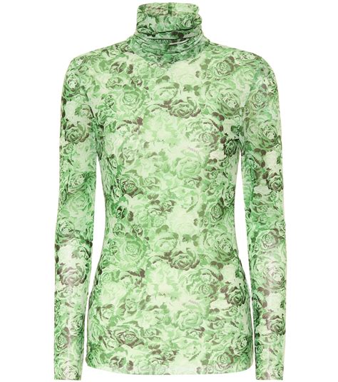 Ganni Floral Mesh Top In Green Lyst