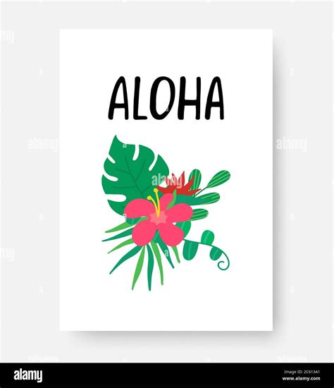 Tropical Poster Aloha Hand Lettering Phrase On White Background