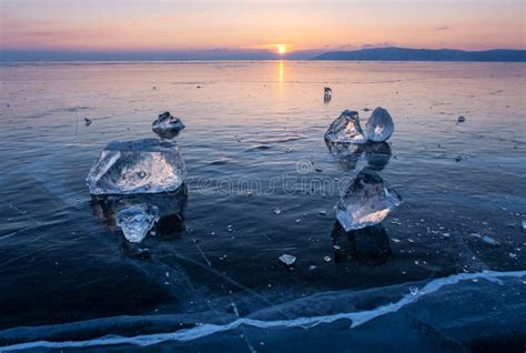 Sunset on Frozen Lake Baikal Stock Photo - Image of russia, background ...