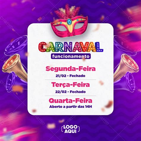 Carnaval Hor Rio De Funcionamento Social Media Psd Edit Vel Roxo