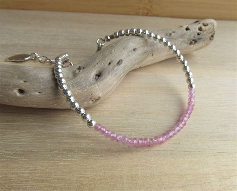 Pink Sapphire and Silver Bracelet Silver Personalized Dainty | Etsy