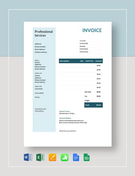 Professional Services Invoice Template