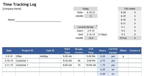 Excel Work Log Template