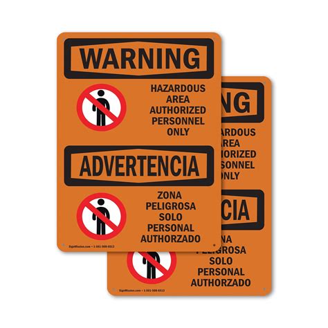 2 Pack Hazardous Authorized Personnel Bilingual Osha Warning Sign 10 Inch X 14 Inch Plastic