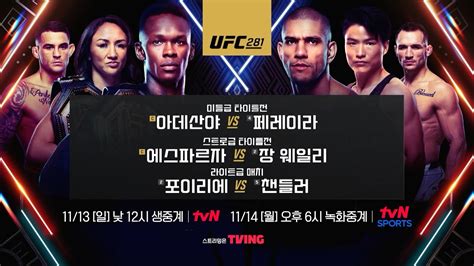 Ufc 281 🔴tvn 생중계로 만나는 더블 타이틀전│아데산야 Vs 페레이라│에스파르자 Vs 장 웨일리 Ufc