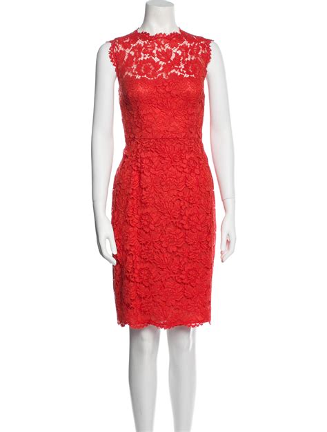 Valentino Lace Pattern Knee Length Dress Red Dresses Clothing