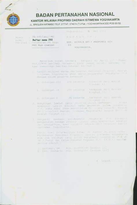 Surat Dari Kepala Kantor Wilayah Badan Pertanahan Nasional Provinsi