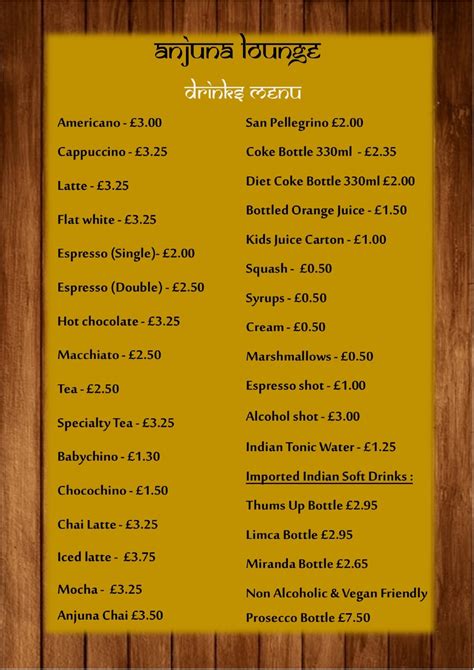 Anjuna Lounge Birmingham's full menu online