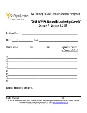 Fillable Online Socialwork Wvu 2015 WVNPA Nonprofit Leadership Summit