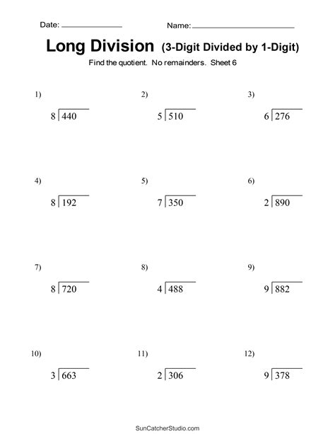 Division Worksheets For Grade 4