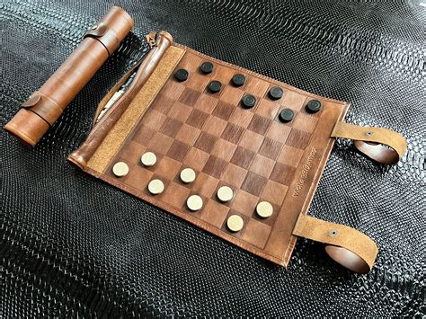 Roll Up Leather Checkers Set Melia Games