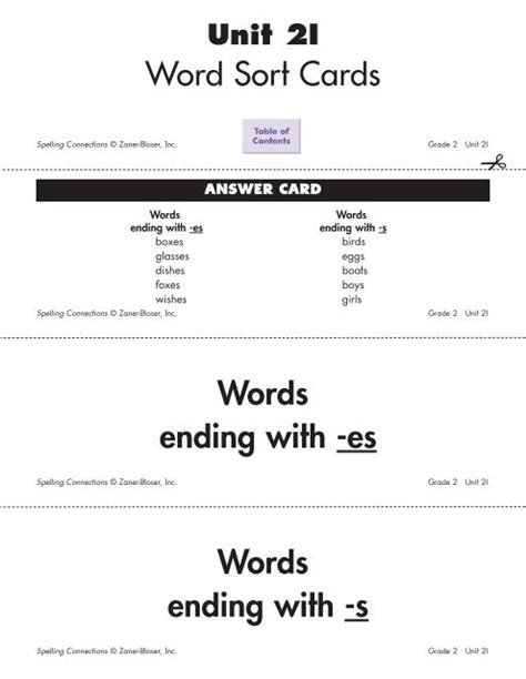 Word Sort Cards Words Ending With Es Words Ending With S