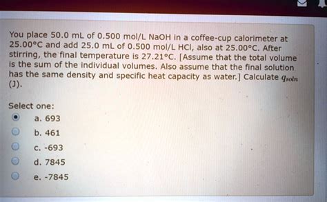 Solved You Place Ml Of Mol L Naoh In Coffee Cup Calorimeter