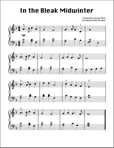 In The Bleak Midwinter Easy Christmas Piano Sheet Music Printable Pdf