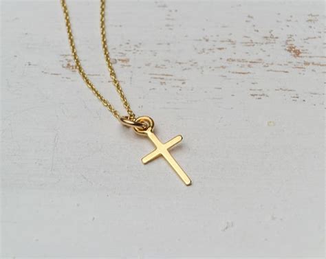 Extra Tiny Solid Gold Cross Necklace 14k Gold Handmade Cross