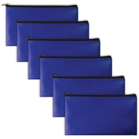 6 Pcs Blue Zipper File Bag Deposit Zipper Coin Bag Waterproof Cash Bag