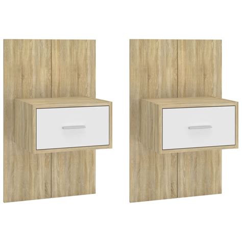 Tables de chevet murales 2pcs Blanc et sonoma Bois d ingénierie S25179