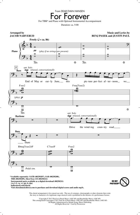 For Forever From Dear Evan Hansen Arr Jacob Narverud Sheet Music