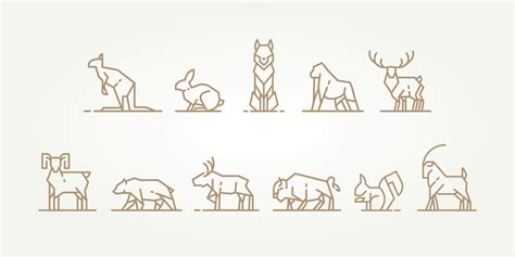 set of modern minimalist line art wild animal logo icon template vector ...