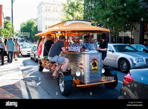 Downtown Asheville Nc The Amazing Pub Cycle A Bar On Wheels Stock