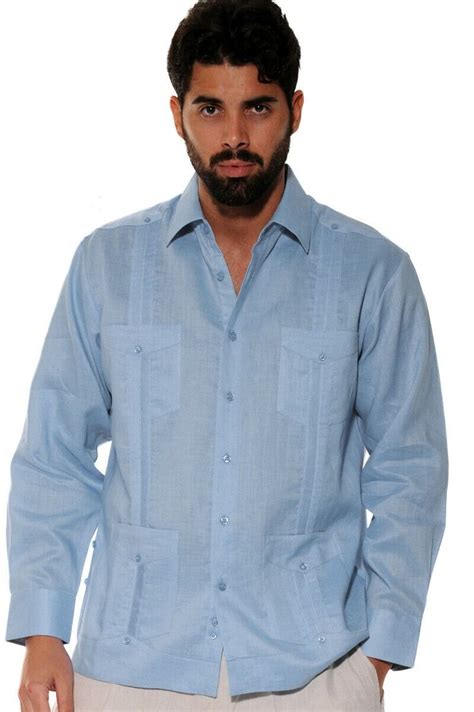 Mens Bohio 100 Linen Gray Classic Cuban Guayabera Long Sleeved 4