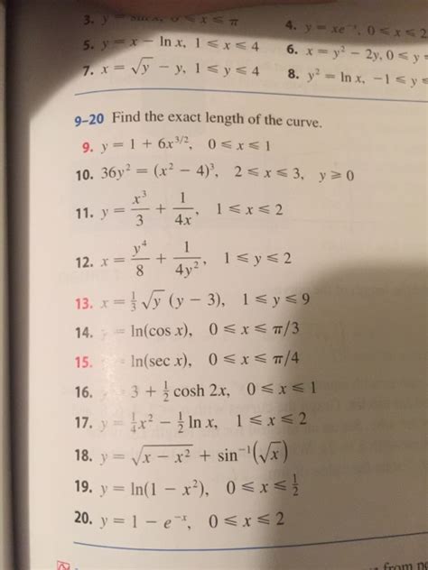 Solved Find The Exact Length Of The Curve Y 1 6x32 0