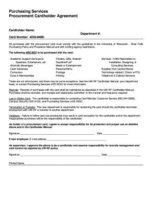 Fillable Online Uwrf Cardholder Agreement Form University Of