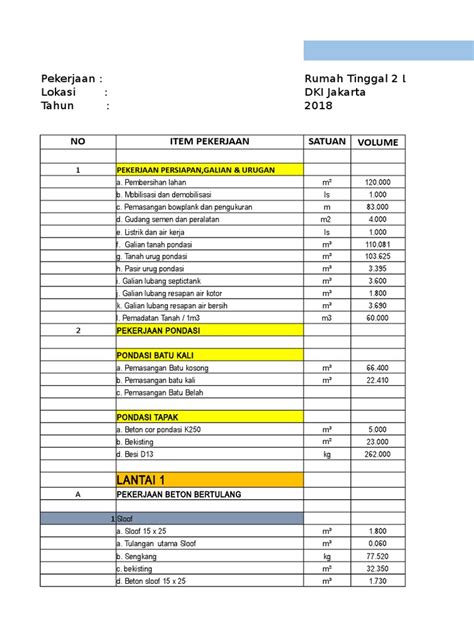 Perhitungan Rab Rumah 2 Lantai