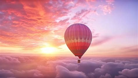 Hot Air Balloon Soaring Through Multi Colored Sky At Sunrise Generated