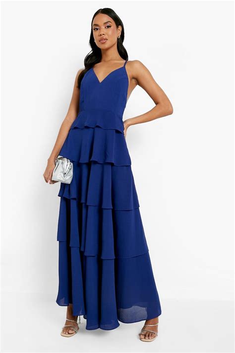 Tiered Ruffle Strappy Maxi Dress Boohoo Uk