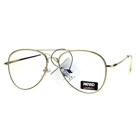 Buy Classic Gold Aviator Glasses Clear Lens Metal Frame Spring Hinge Uv 400 At