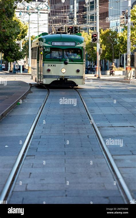 Historic tramway, San Francisco harbour, California, USA Stock Photo ...