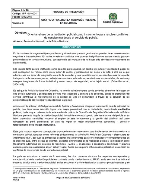 1PR GU 0004 GUIA PARA Realizar LA Mediacion Policial EN Colombia