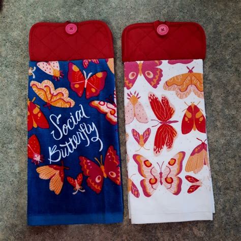 Set Of 2 Hanging Kitchen Towels Pot Holder Towels Button Etsy