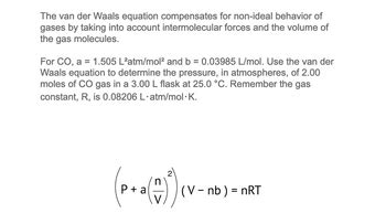 Answered The Van Der Waals Equation Compensates Bartleby