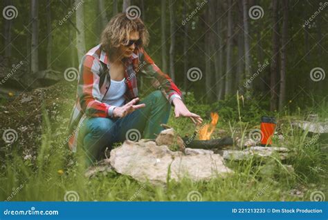 Man Warms His Hands By The Bonfire Stock Image Image Of Relaxing