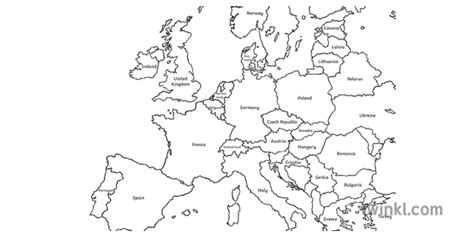 Europe Map With Countries Black And White Outline Map Of Europe