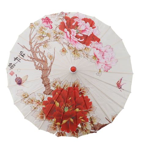 Chinese Oil Paper Umbrella Peony Pattern Classical Decorative Diy Painting Umbrella For Weeding