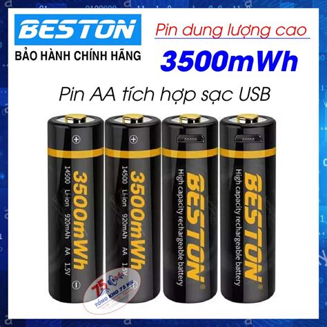 Pin sạc AA 1 5V cao cấp Beston Lithium 3500mWh có cổng sạc Micro USB