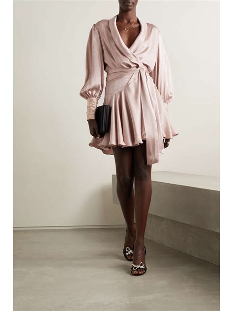 ZIMMERMANN Ruffled Silk Satin Mini Wrap Dress NET A PORTER