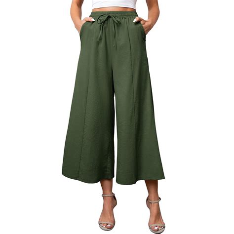 Susanny Women Linen Pants Palazzo Wide Leg Drawstring Casual Loose Crop