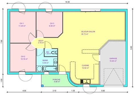 Plan Maison Plain Pied 3 Chambres 110m2 Chambres Parentale 100m2 Plein