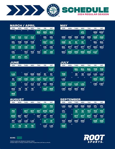 Seattle Mariners Schedule Calendar Cathy Danette